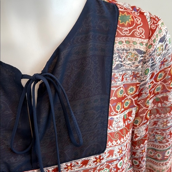 Poema Medium Sheer Navy and Red Elephant Patterned Blouse - Picture 3 of 10